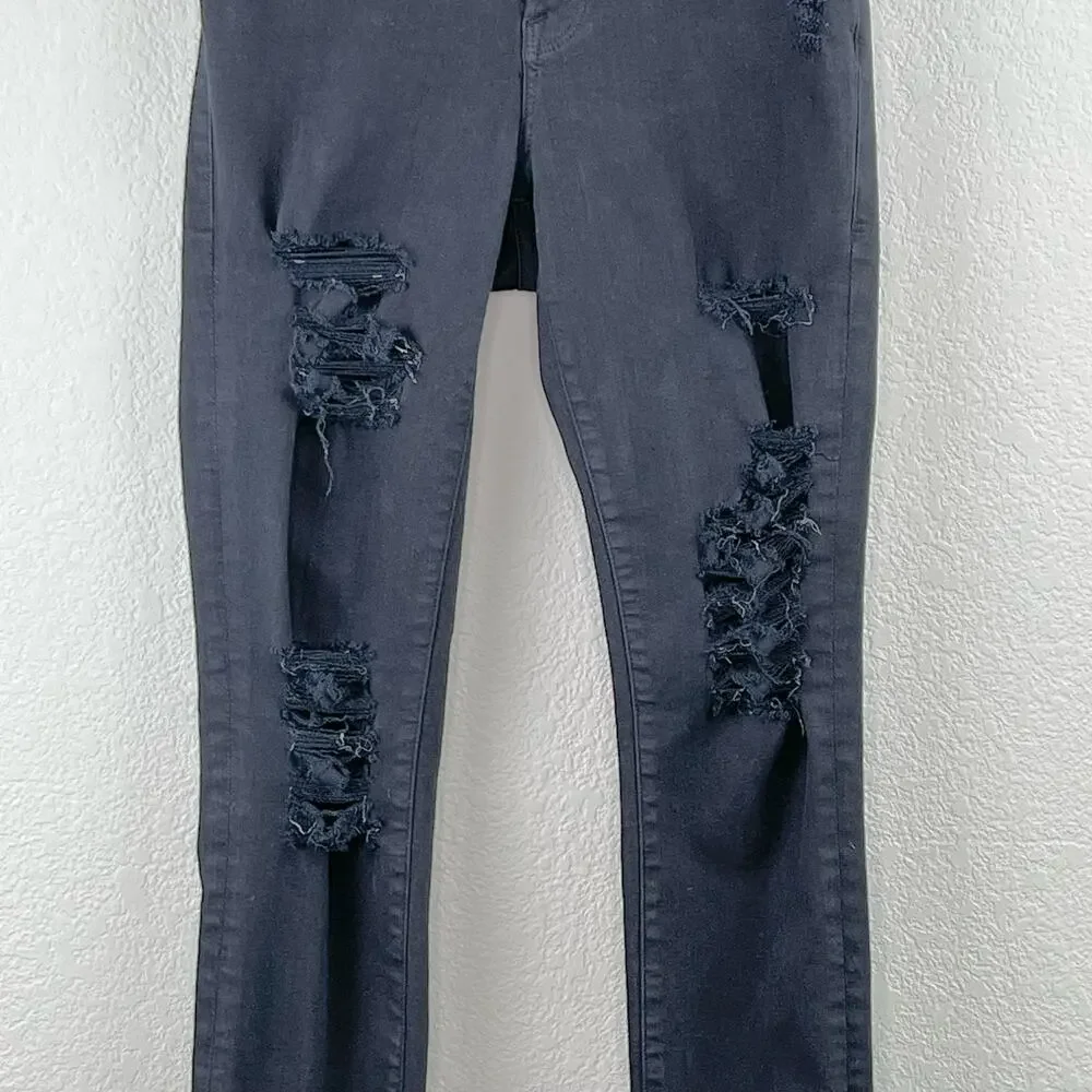 Frame Le Skinny de Jeanne Black Distressed Low Rise Denim Jeans 24